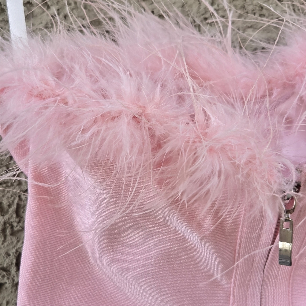 superdown Pink Feather Trim Strapless Crop Top - Picture 8 of 13